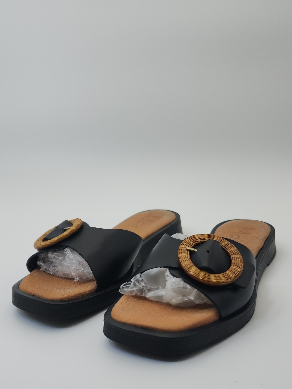 Marila Summer Stories Black Slide Sandals with Woven Buckle Size EU 37